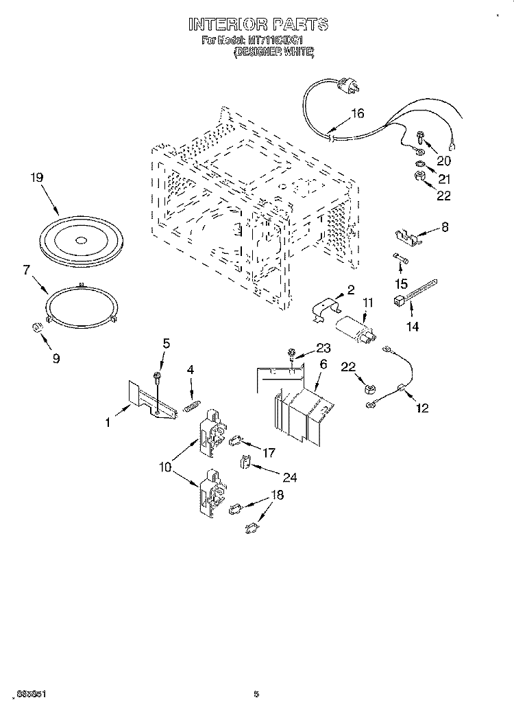 INTERIOR Diagram and Parts List for MT7116XDQ1  Whirlpool Microwave