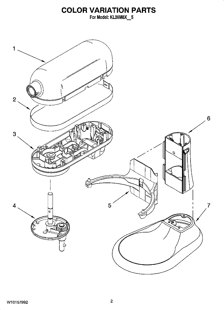 COLOR VARIATION PARTS Diagram and Parts List for KL26M8XOB5  KitchenAid Mixer