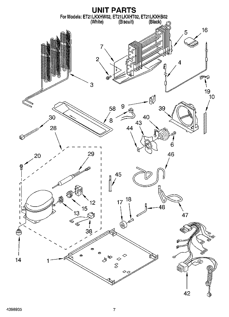 UNIT Diagram and Parts List for ET21LKXHT02  Whirlpool Refrigerator