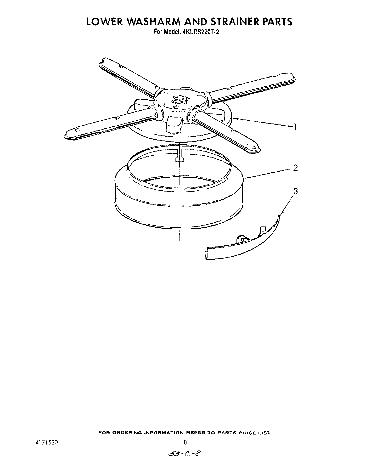 LOWER WASHARM AND STRAINER Diagram and Parts List for 4KUDS220T2  KitchenAid Dishwasher