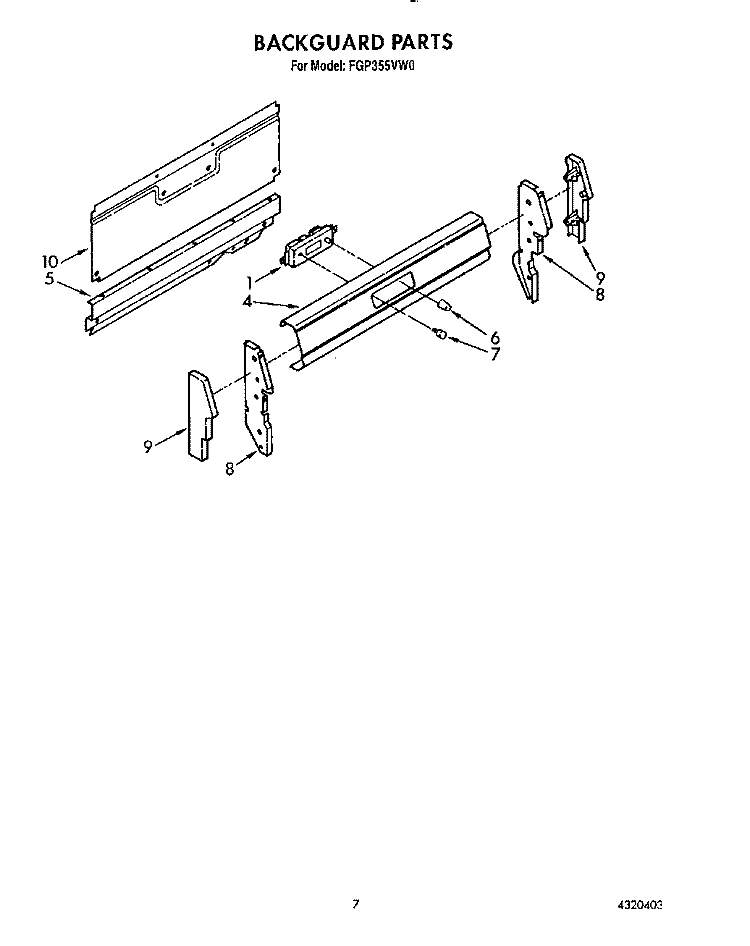 BACKGUARD Diagram and Parts List for FGP355VL0  Whirlpool Range