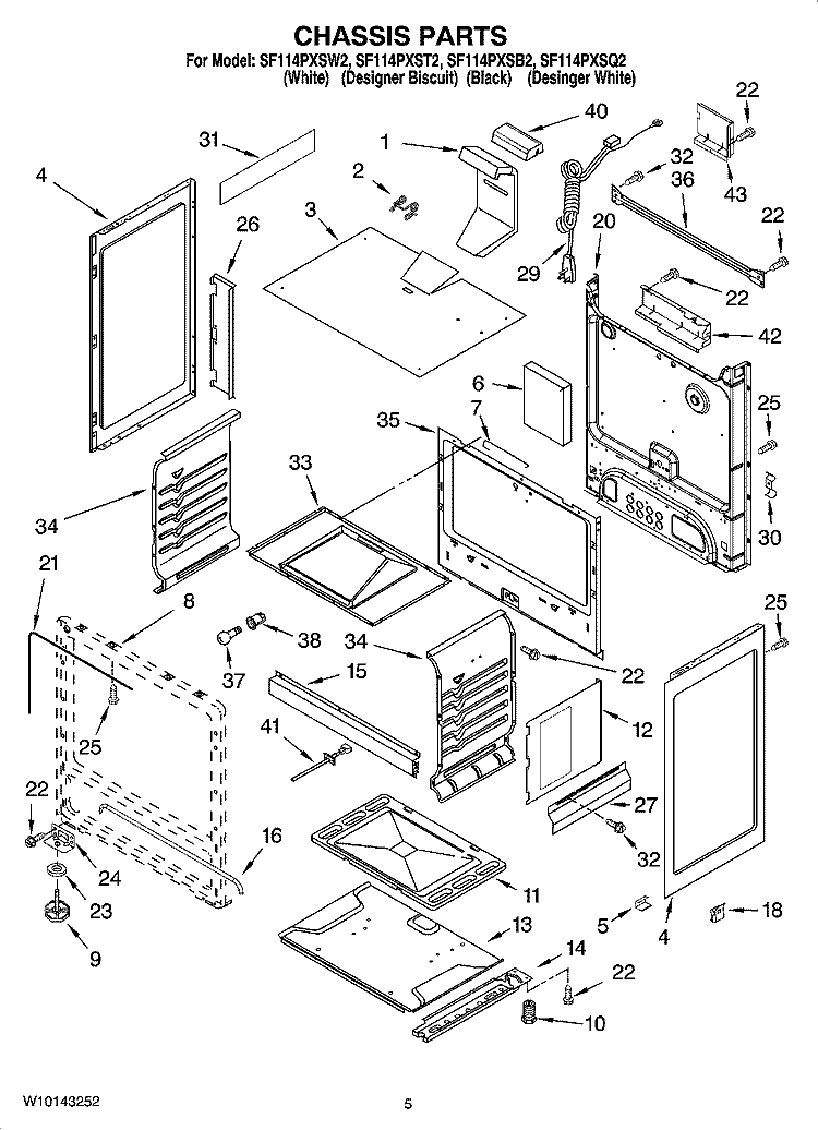 CHASSIS PARTS Diagram and Parts List for SF114PXSQ2  Whirlpool Range