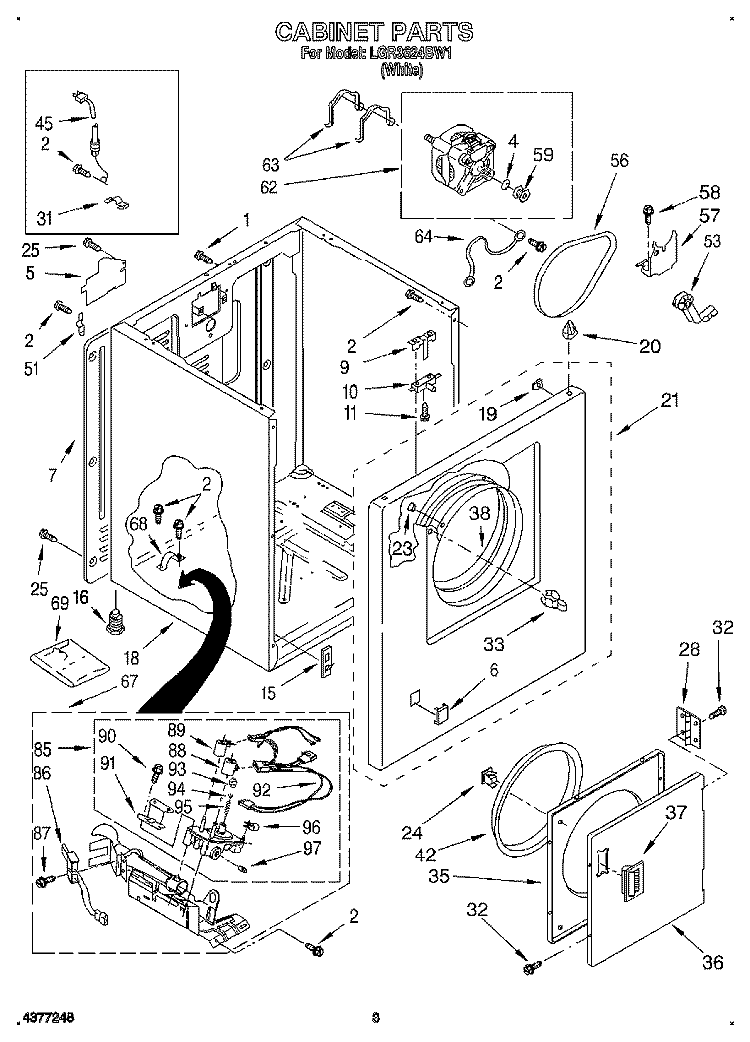 CABINET Diagram and Parts List for LGR3624BW1  Whirlpool Dryer