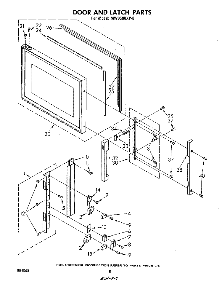 DOOR AND LATCH Diagram and Parts List for MW8580XP0  Whirlpool Microwave