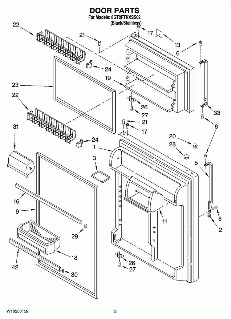 DOOR PARTS Diagram and Parts List for 8GT2FTKXSS02  Whirlpool Refrigerator