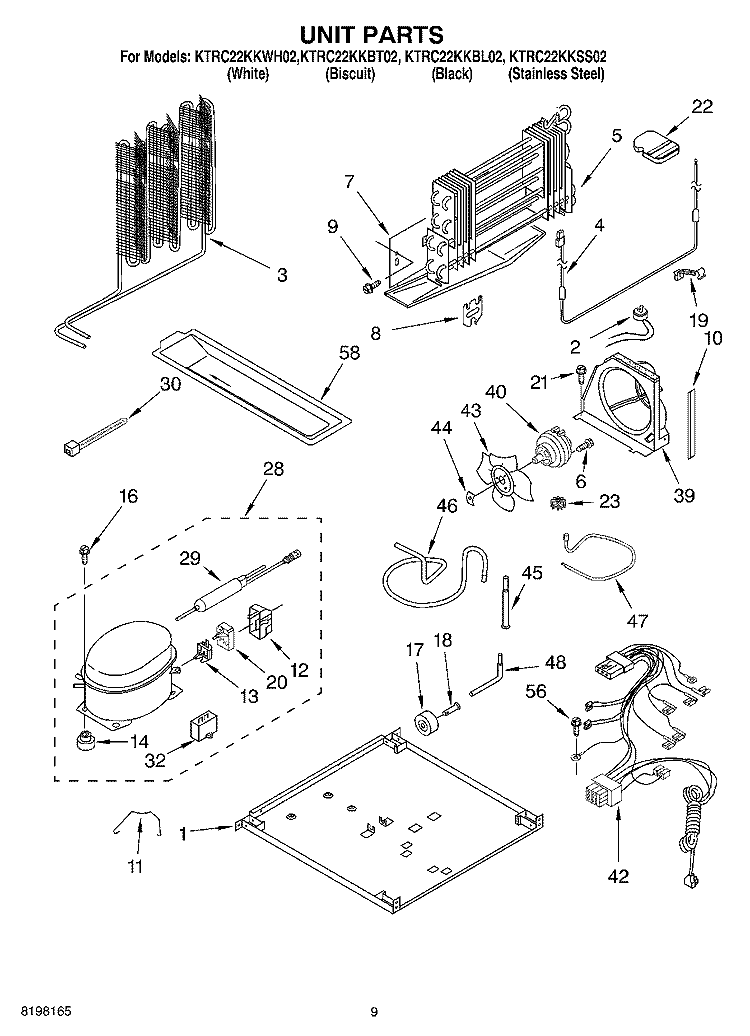 UNIT Diagram and Parts List for KTRC22KKBL02  KitchenAid Refrigerator
