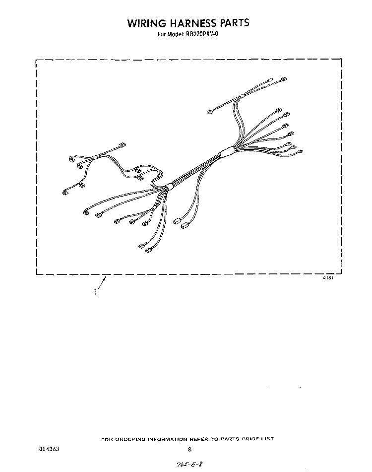 WIRING HARNESS Diagram and Parts List for RB220PXV0  Whirlpool Wall Oven