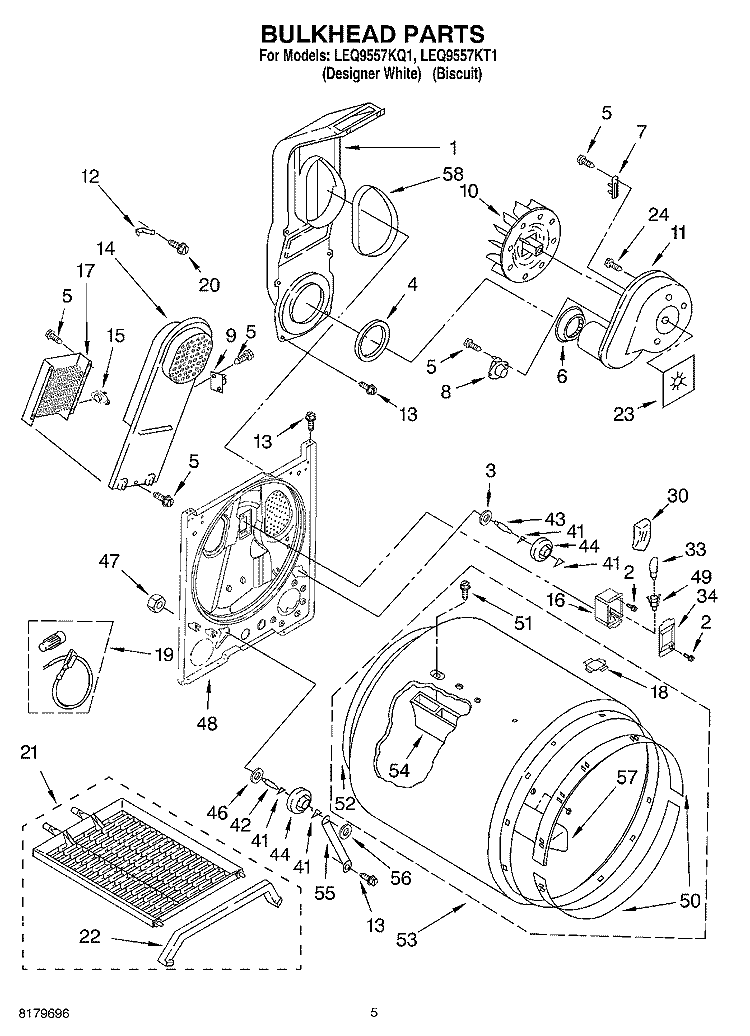 SECTION Diagram and Parts List for LEQ9557KT1  Whirlpool Dryer