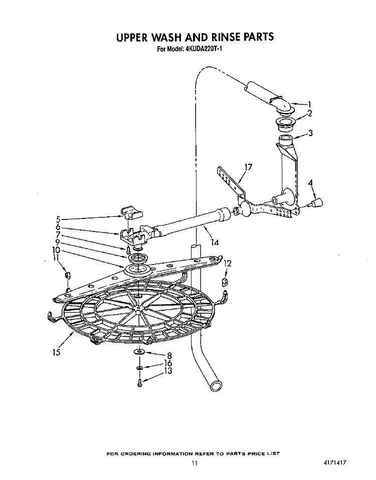UPPER WASH AND RINSE Diagram and Parts List for 4KUDA220T1  KitchenAid Dishwasher