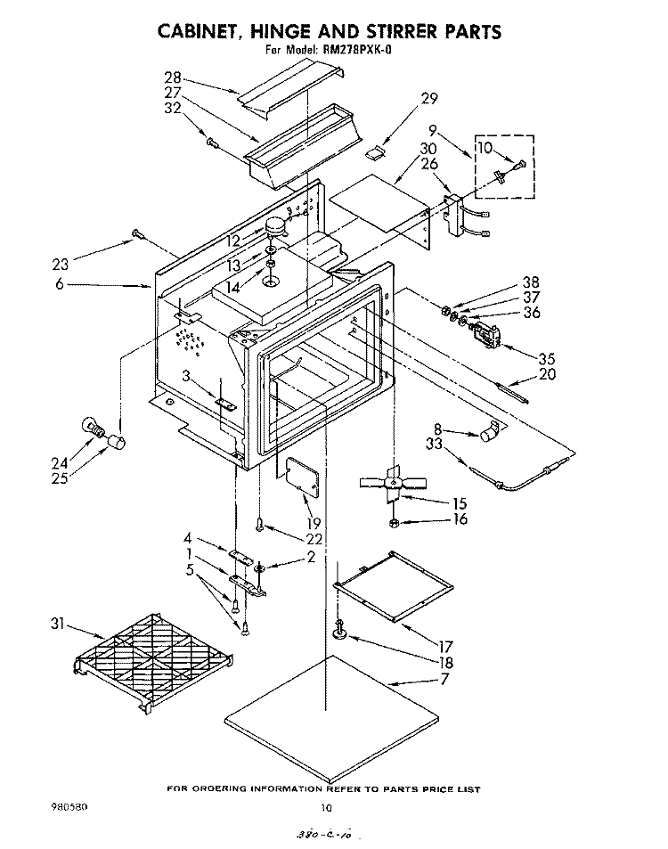CABINET, HINGE, AND STIRRER Diagram and Parts List for RM278PXK0  Whirlpool Microwave Oven Combo