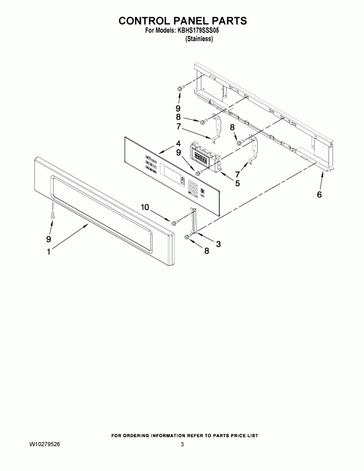 CONTROL PANEL PARTS Diagram and Parts List for KBHS179SSS05  KitchenAid Microwave