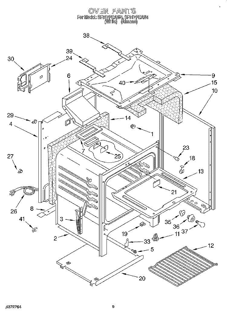 OVEN Diagram and Parts List for SF317PEAN4  Whirlpool Range
