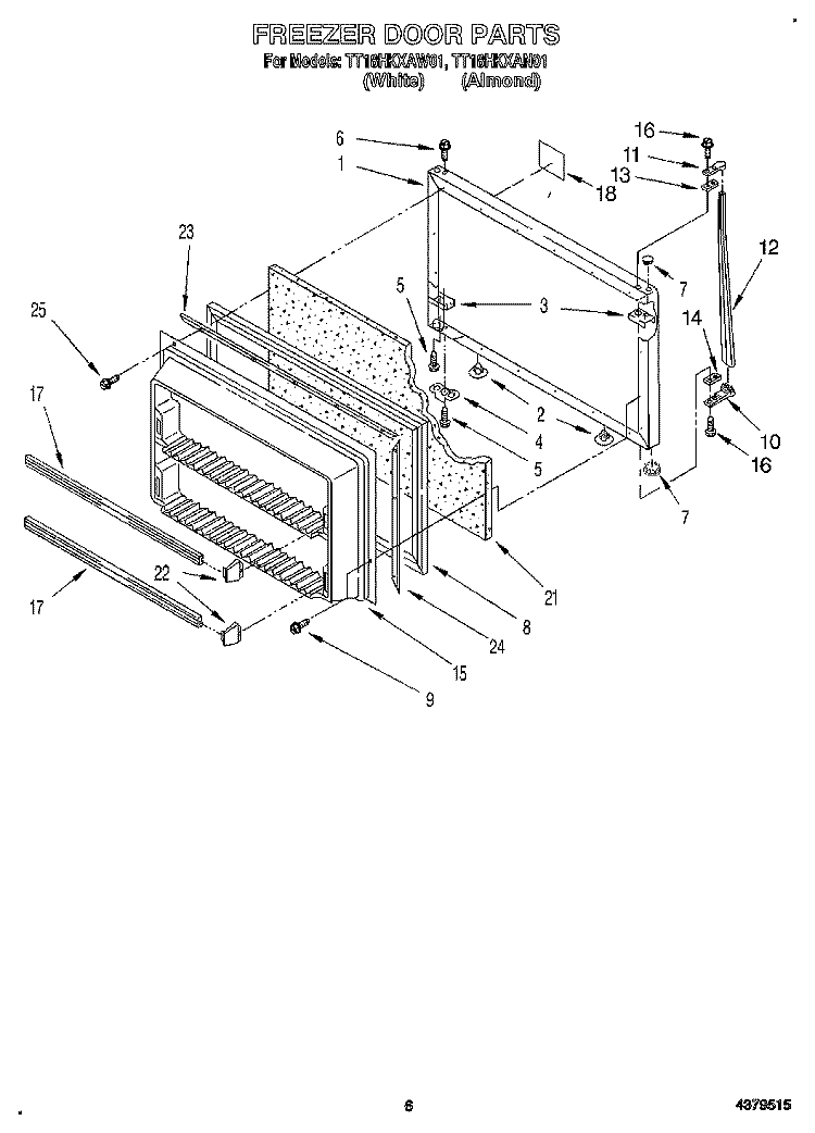 FREEZER DOOR Diagram and Parts List for TT18HKXAN01  Estate Refrigerator