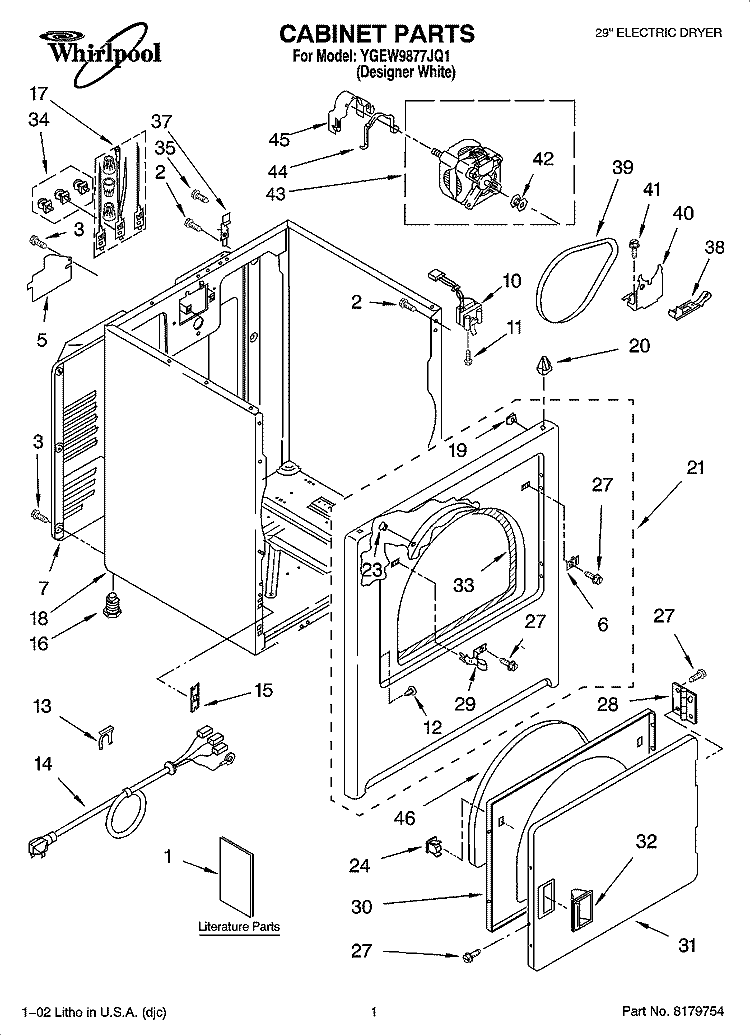 CABINET PARTS Diagram and Parts List for YGEW9877JQ1  Whirlpool Dryer