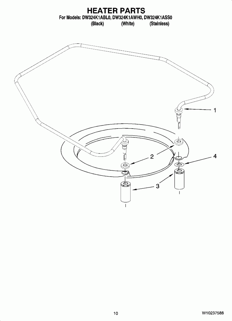 HEATER PARTS Diagram and Parts List for DW324K1ABL0  Whirlpool Dishwasher