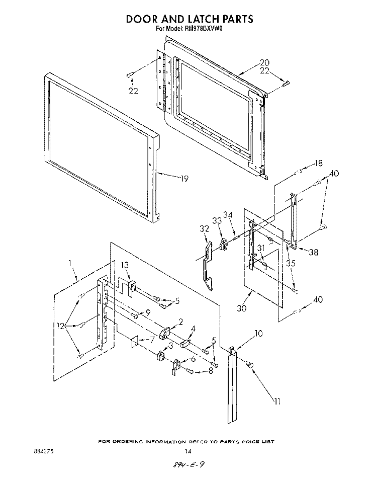 DOOR AND LATCH Diagram and Parts List for RM978BXVN0  Whirlpool Microwave Oven Combo