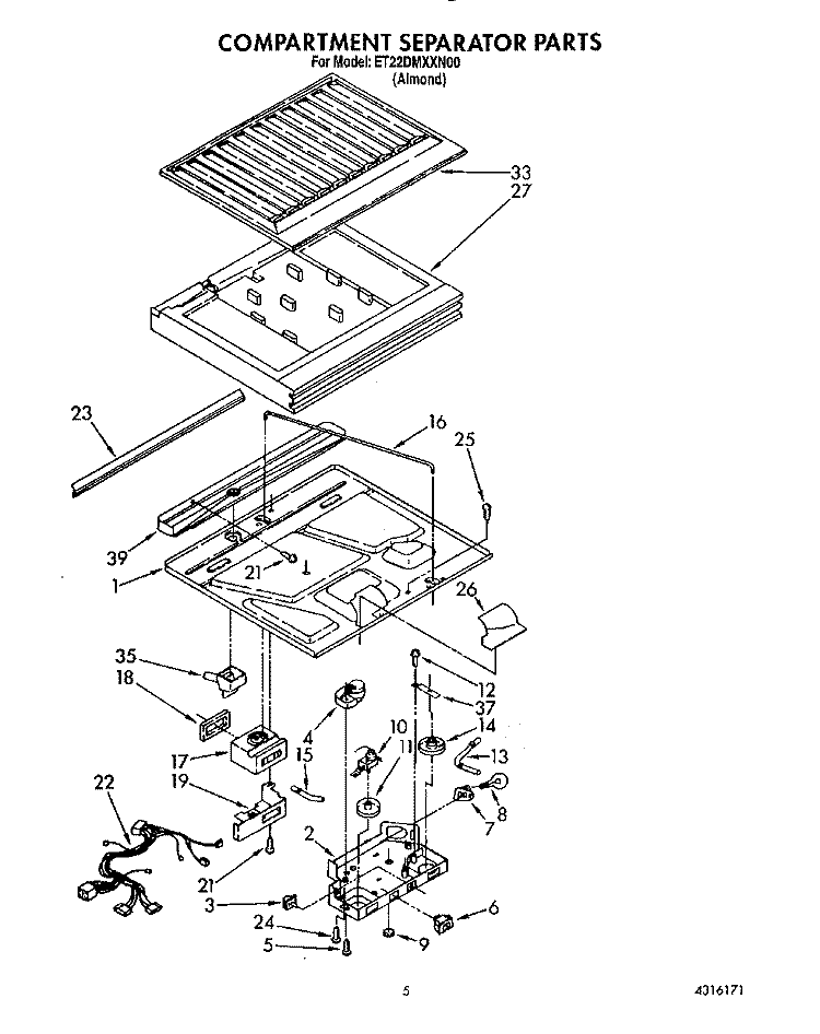 COMPARTMENT SEPARATOR Diagram and Parts List for ET22DMXXN00  Whirlpool Refrigerator