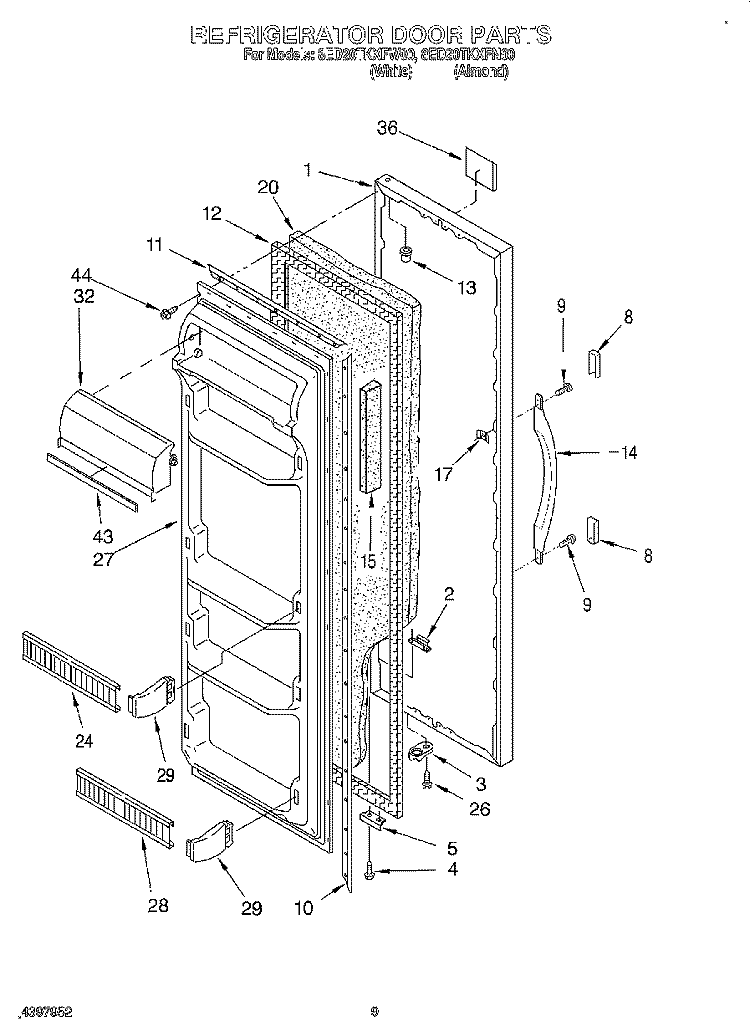 REFRIGERATOR DOOR Diagram and Parts List for 8ED20TKXFW00  Whirlpool Refrigerator