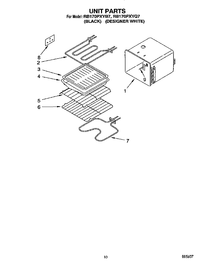UNIT Diagram and Parts List for RB170PXYB7  Whirlpool Wall Oven