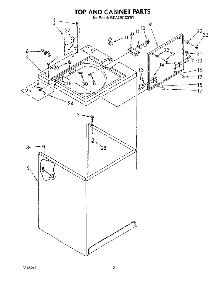 TOP AND CABINET, LIT/OPTIONAL Diagram and Parts List for GCA2701XSW1  Whirlpool Washer