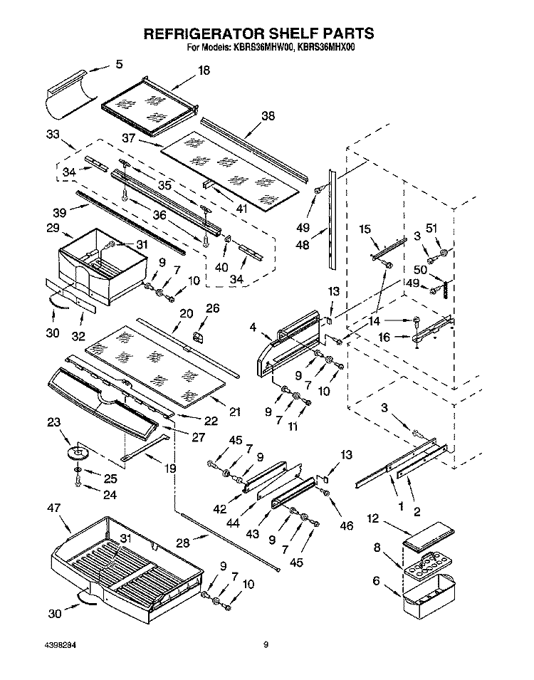 REFRIGERATOR SHELF Diagram and Parts List for KBRS36MHW00  KitchenAid Refrigerator