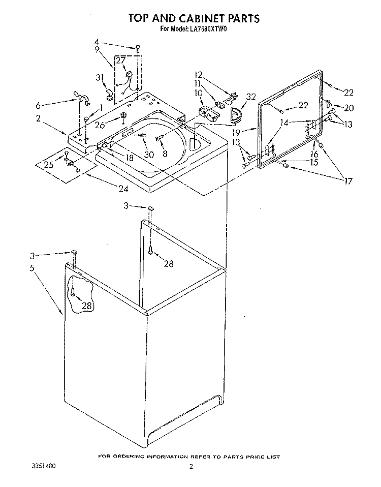 TOP AND CABINET , LITERATURE AND OPTIONAL Diagram and Parts List for LA7680XTN0  Whirlpool Washer