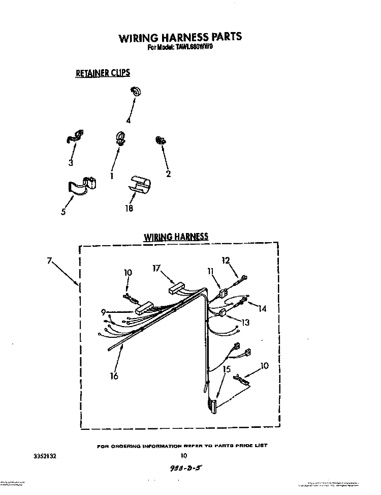 WIRING HARNESS Diagram and Parts List for TAWL680WW0  Estate Washer