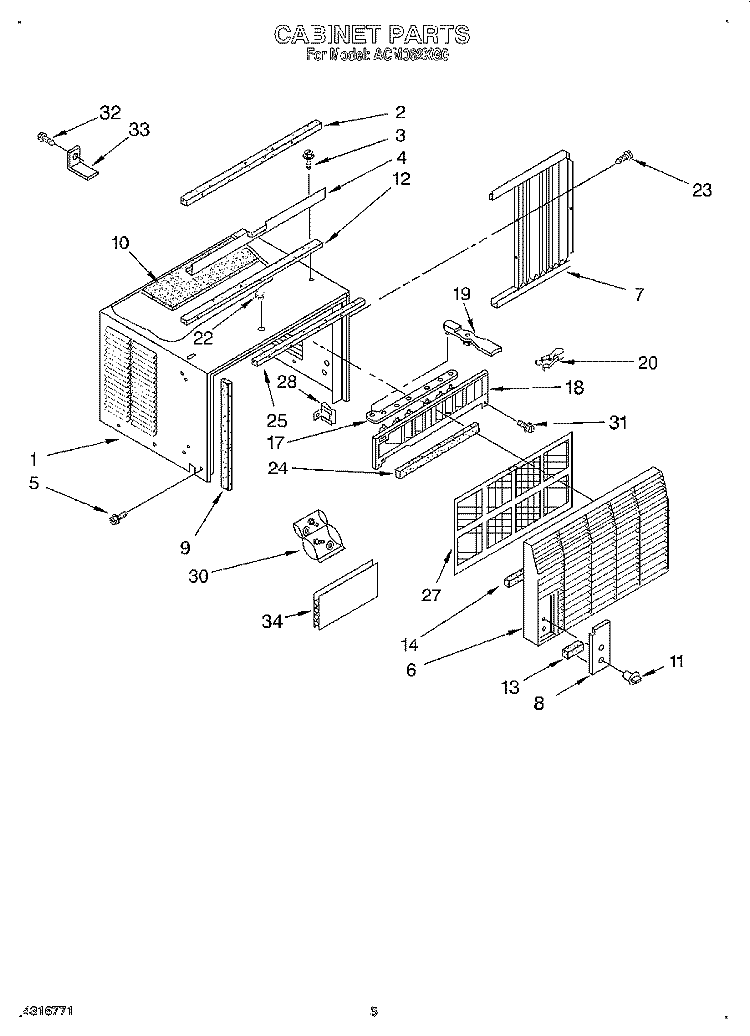 CABINET Diagram and Parts List for ACM062XG0  Whirlpool Air Conditioner