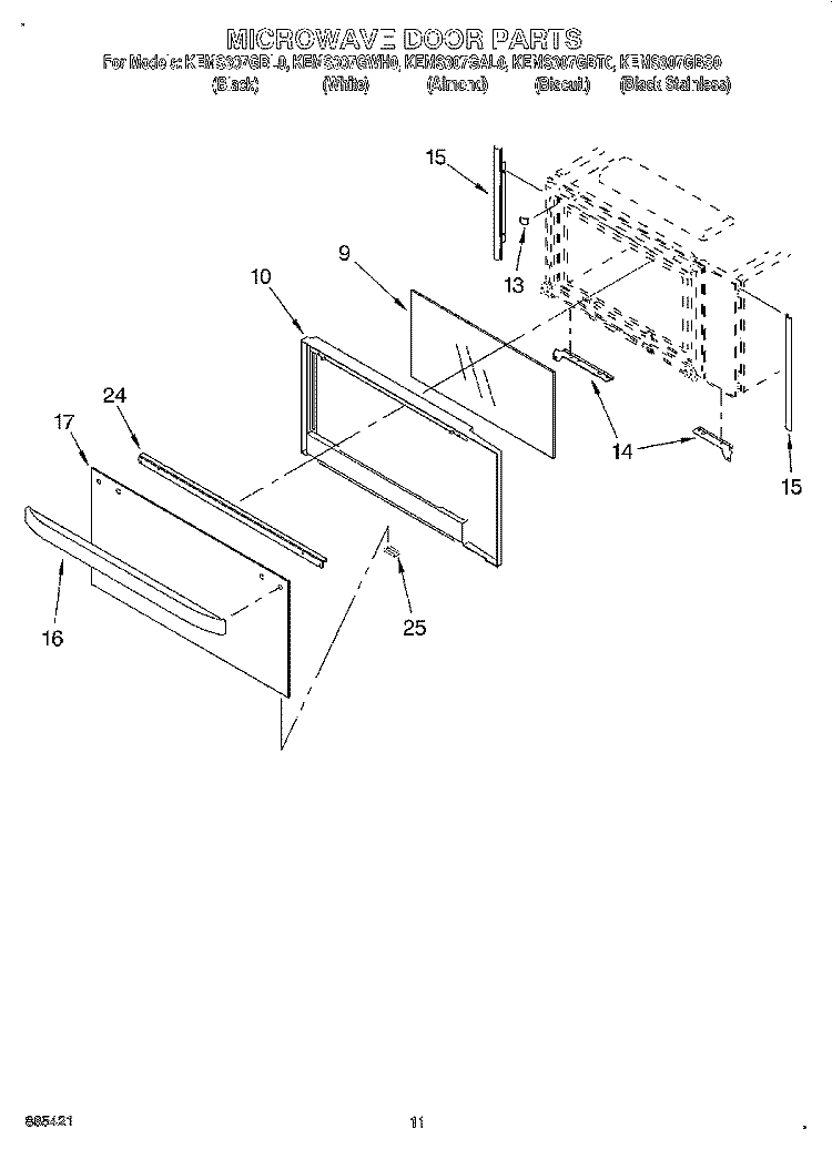 MICROWAVE DOOR, OPTIONAL Diagram and Parts List for KEMS307GBS0  KitchenAid Microwave Oven Combo
