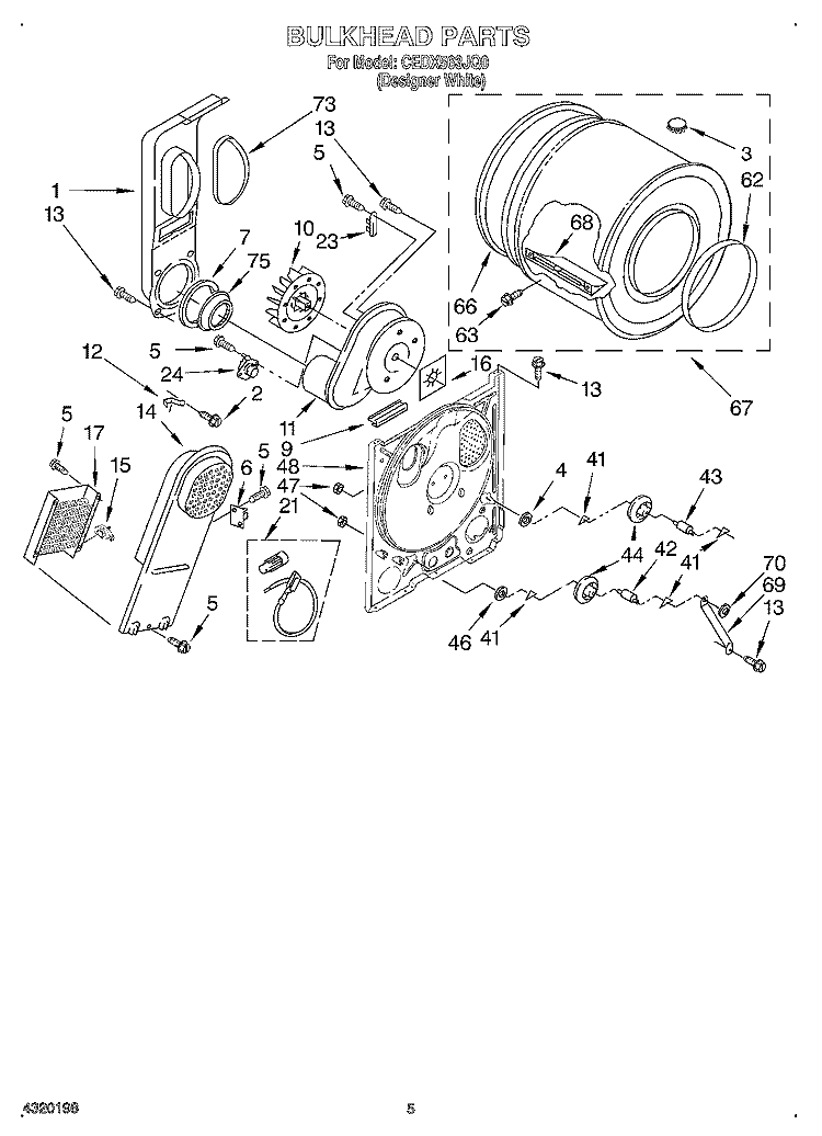 SECTION Diagram and Parts List for CEDX563JQ0  Crosley Dryer