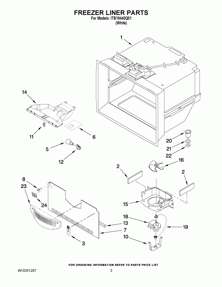 FREEZER LINER PARTS Diagram and Parts List for ITB19440Q01  Inglis Refrigerator