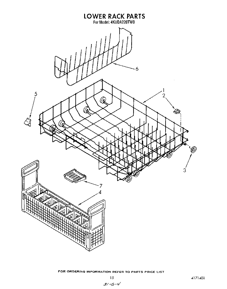 LOWER RACK Diagram and Parts List for 4KUDA220TW0  KitchenAid Dishwasher