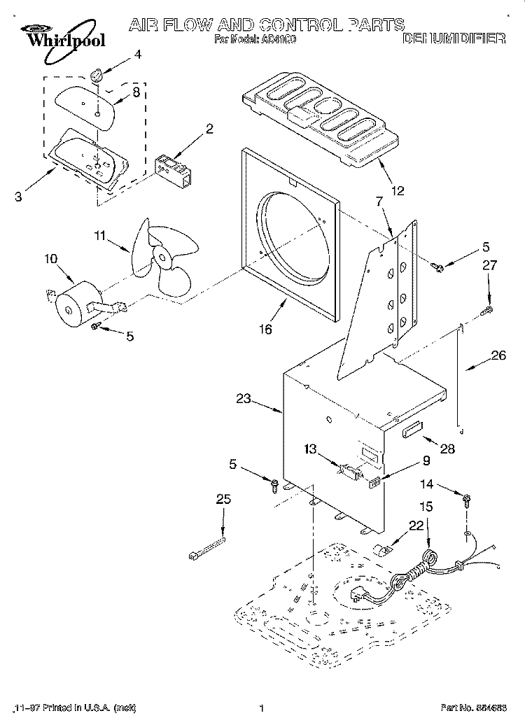 SECTION Diagram and Parts List for AD41G0  Whirlpool Dehumidifier