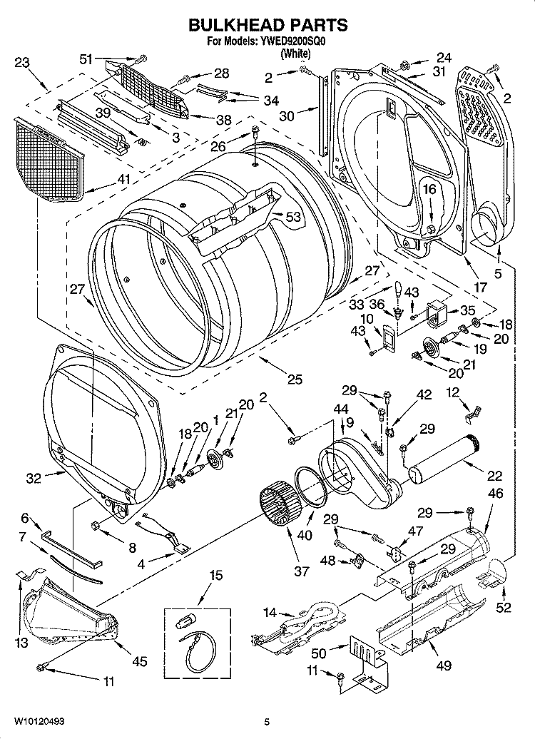 BULKHEAD PARTS Diagram and Parts List for YWED9200SQ0  Whirlpool Dryer