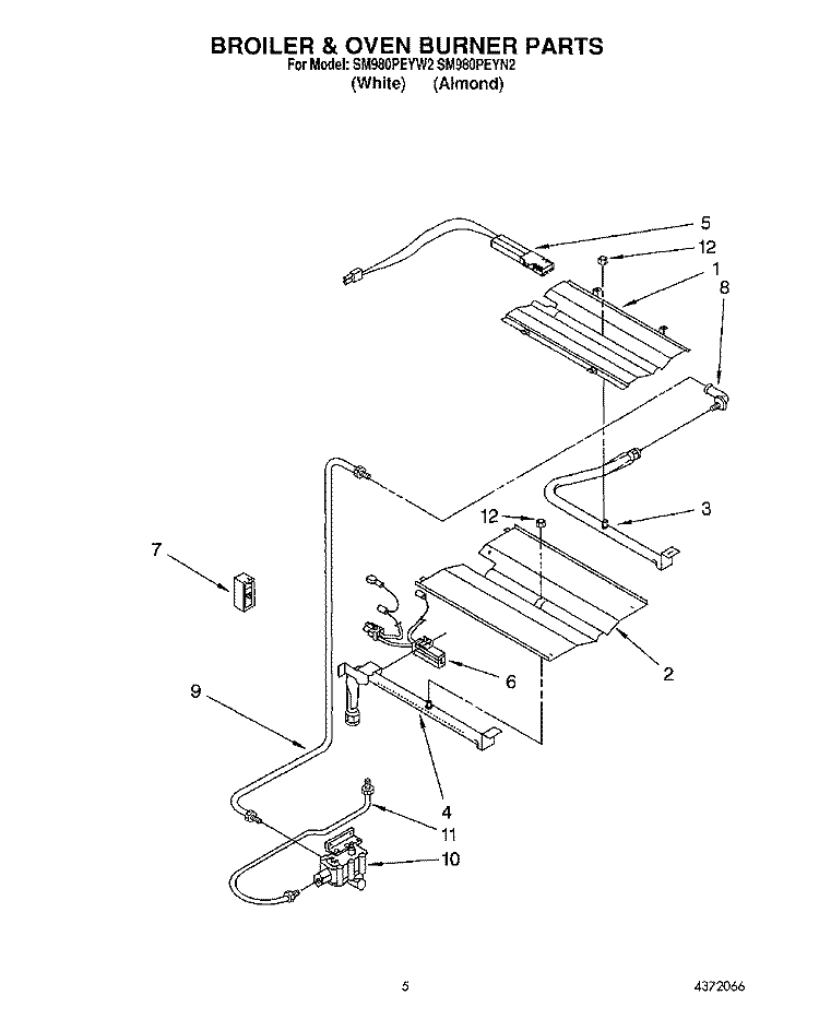 BROILER & OVEN BURNER Diagram and Parts List for SM980PEYN2  Whirlpool Microwave Oven Combo