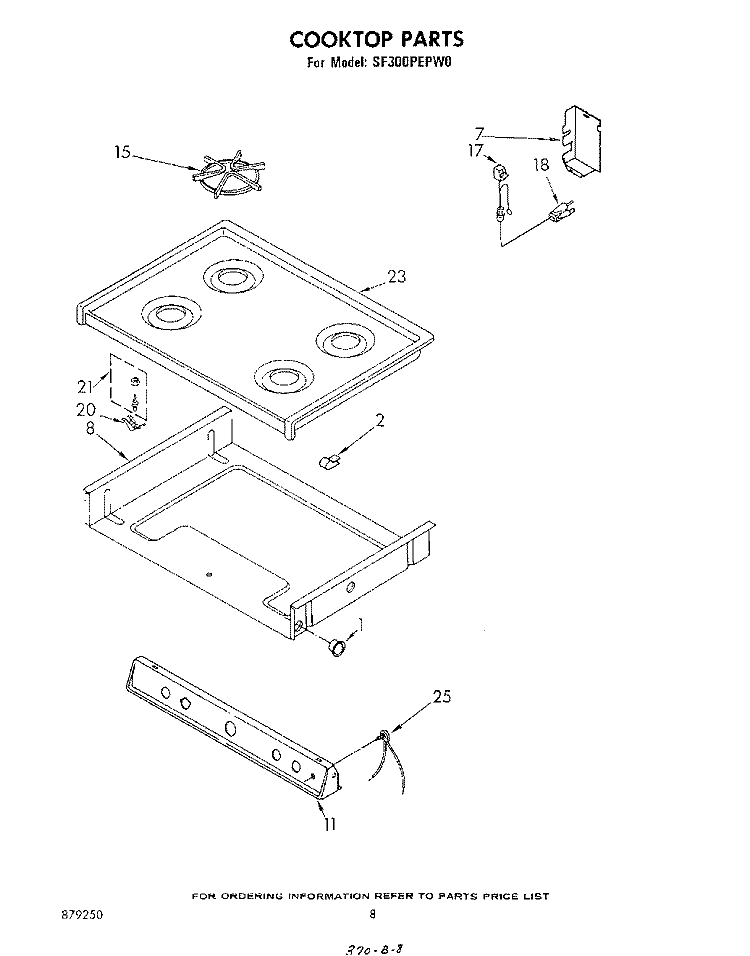 COOK TOP Diagram and Parts List for SF300PEPW0  Whirlpool Range