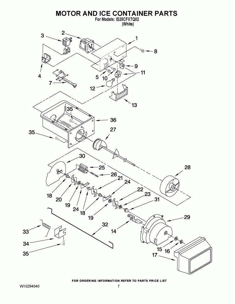 MOTOR AND ICE CONTAINER PARTS Diagram and Parts List for IS25CFXTQ02  Inglis Refrigerator