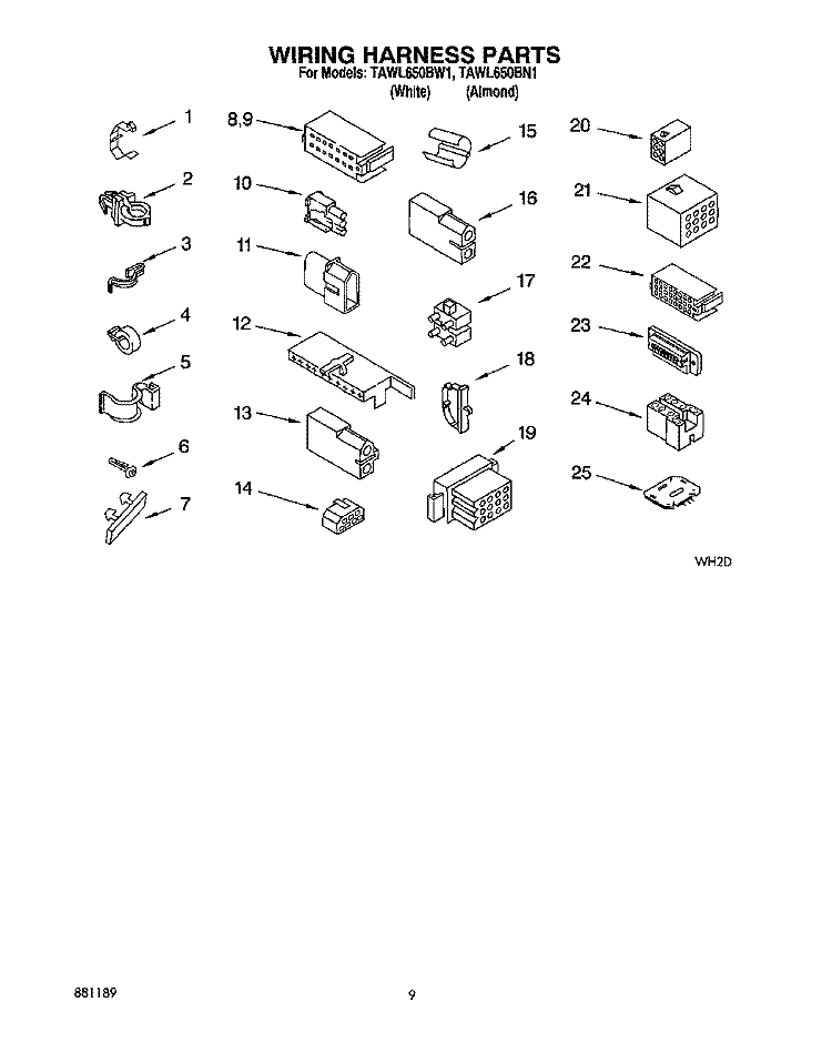 WIRING HARNESS Diagram and Parts List for TAWL650BN1  Estate Washer
