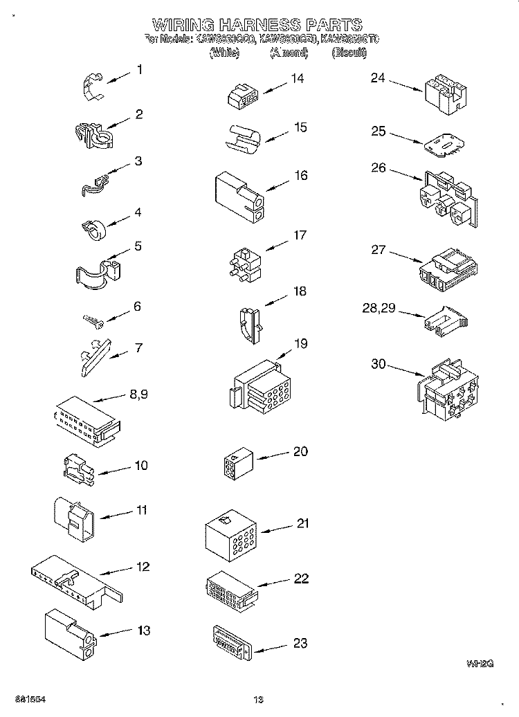 WIRING HARNESS Diagram and Parts List for KAWS850GT0  KitchenAid Washer