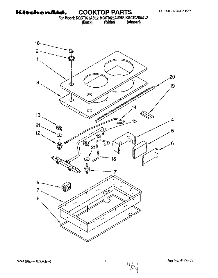 SECTION Diagram and Parts List for KGCT025AAL2  KitchenAid Cooktop