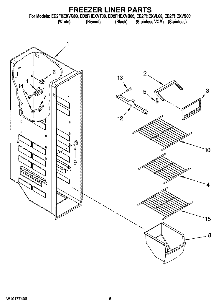 FREEZER LINER PARTS Diagram and Parts List for ED2FHEXVB00  Whirlpool Refrigerator