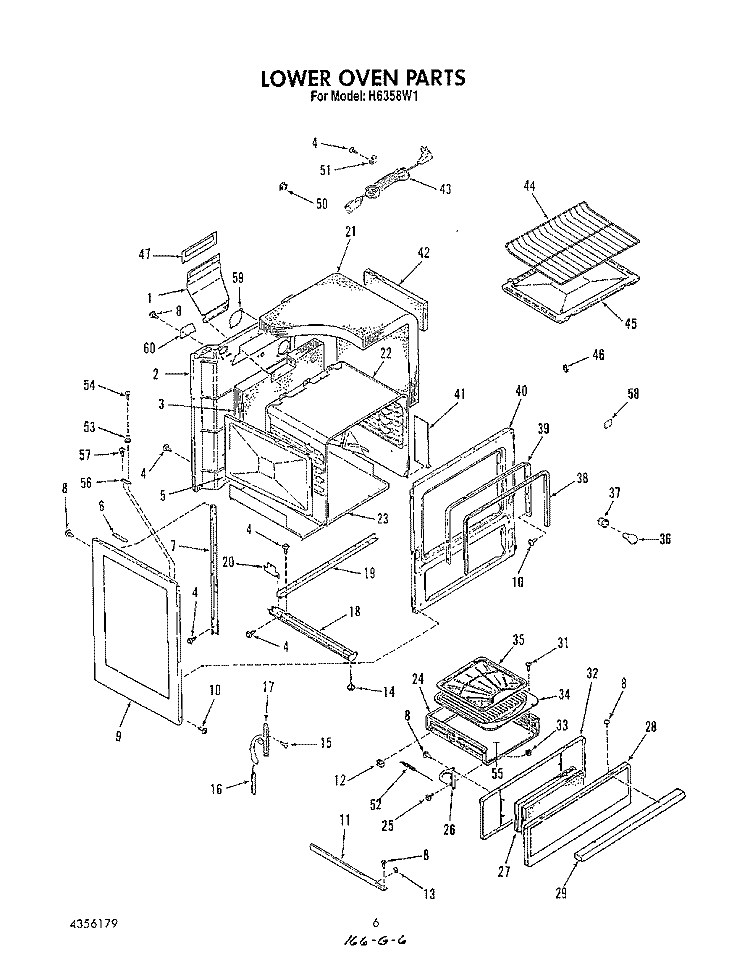 LOWER OVEN Diagram and Parts List for H6358W1  Roper Range
