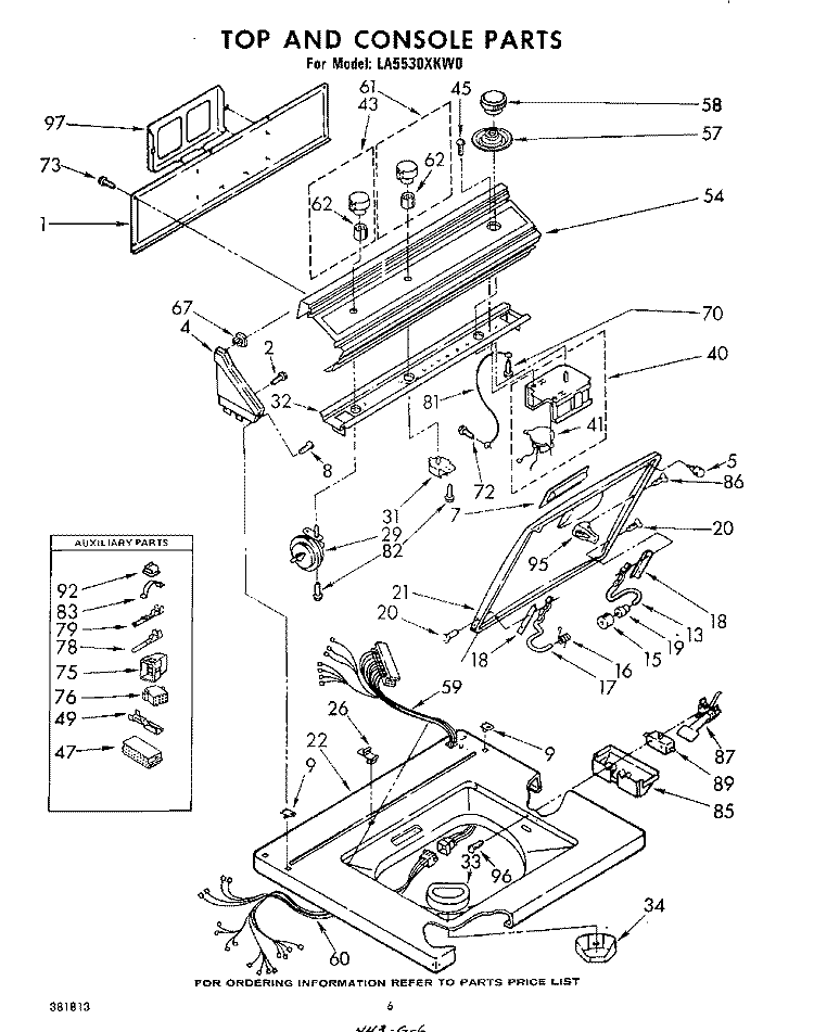 TOP AND CONSOLE Diagram and Parts List for LA5530XKW0  Whirlpool Washer