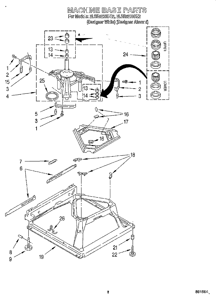 MACHINE BASE Diagram and Parts List for 2LSR5233BQ2  Whirlpool Washer