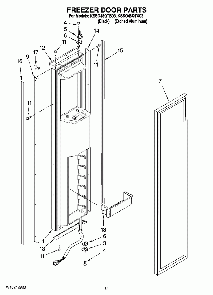 FREEZER DOOR PARTS Diagram and Parts List for KSSO48QTB03  KitchenAid Refrigerator