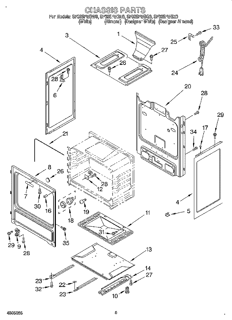 CHASSIS Diagram and Parts List for SF325PEGZ0  Whirlpool Range
