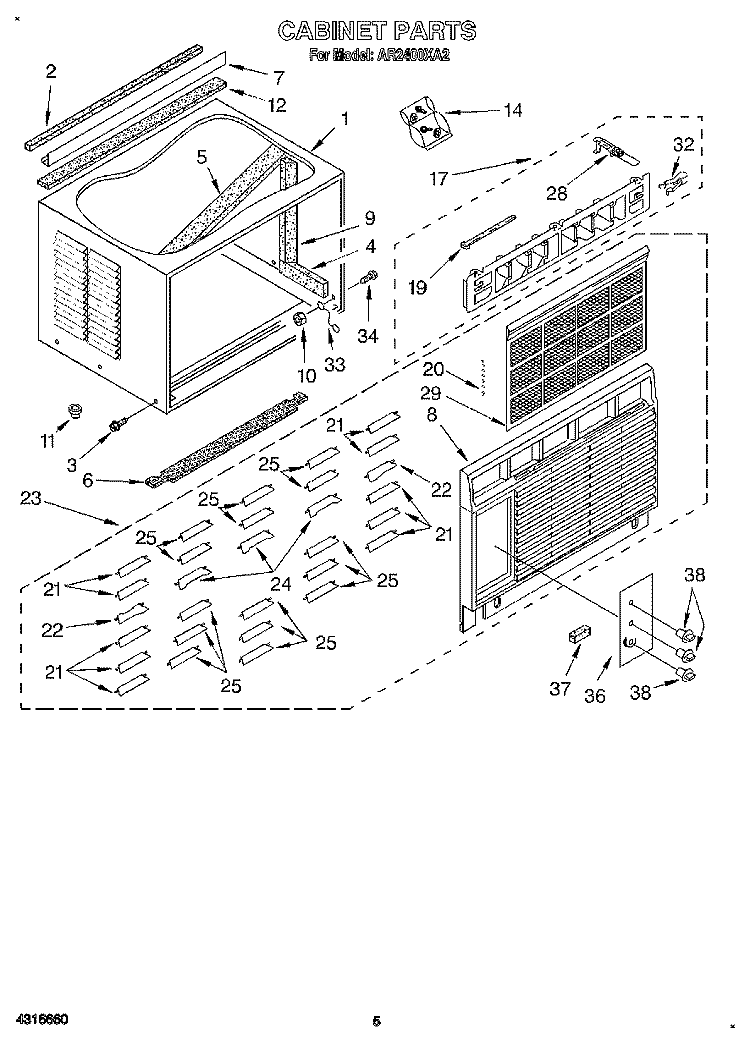 CABINET Diagram and Parts List for AR2400XA2  Whirlpool Air Conditioner