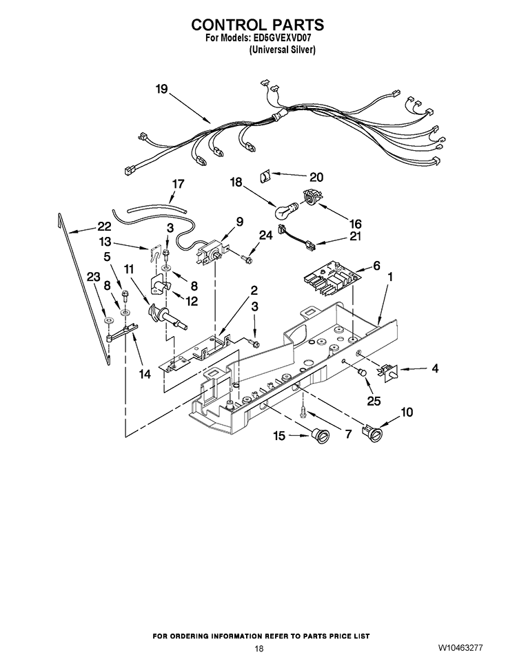 CONTROL PARTS Diagram and Parts List for ED5GVEXVD07  Whirlpool Refrigerator
