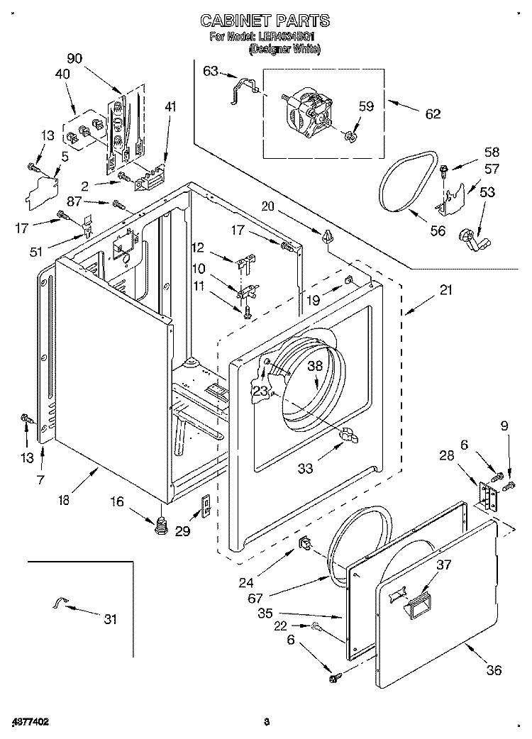 SECTION Diagram and Parts List for LER4634BQ1  Whirlpool Dryer