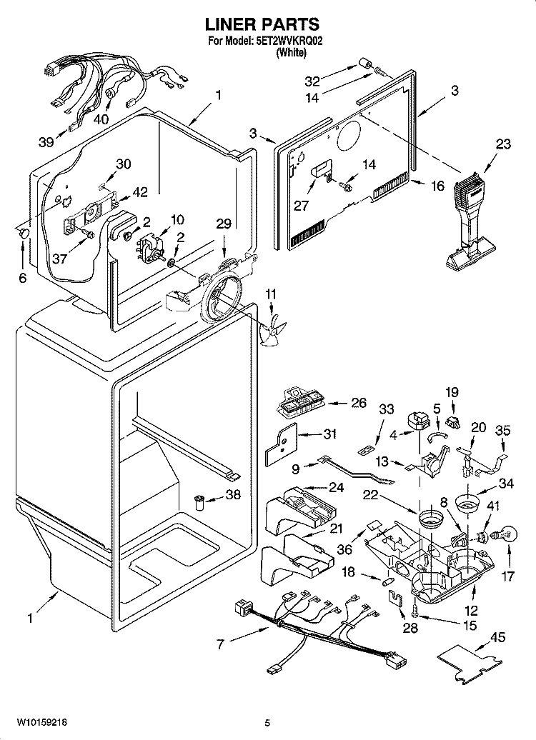 LINER PARTS Diagram and Parts List for 5ET2WVKRQ02  Whirlpool Refrigerator